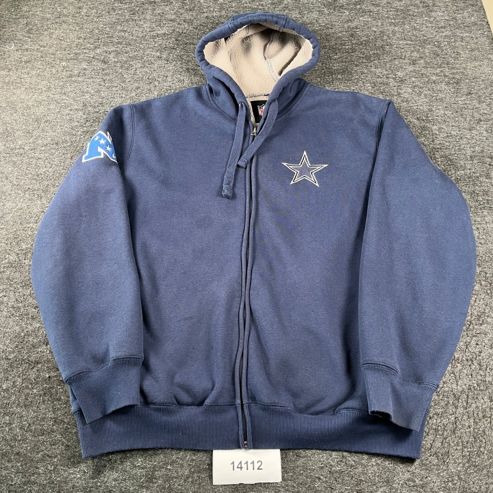 Dallas Cowboys Hoodie Mens Medium Navy Blue NFL Football Embroidered Full Zip